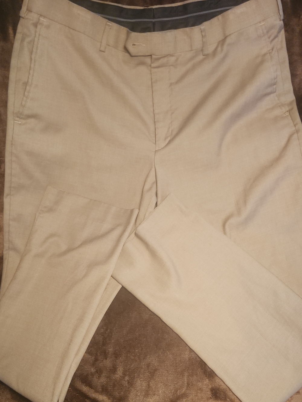 Men's Slim Dress Pants in Beige By Round Tree York Size 38-34